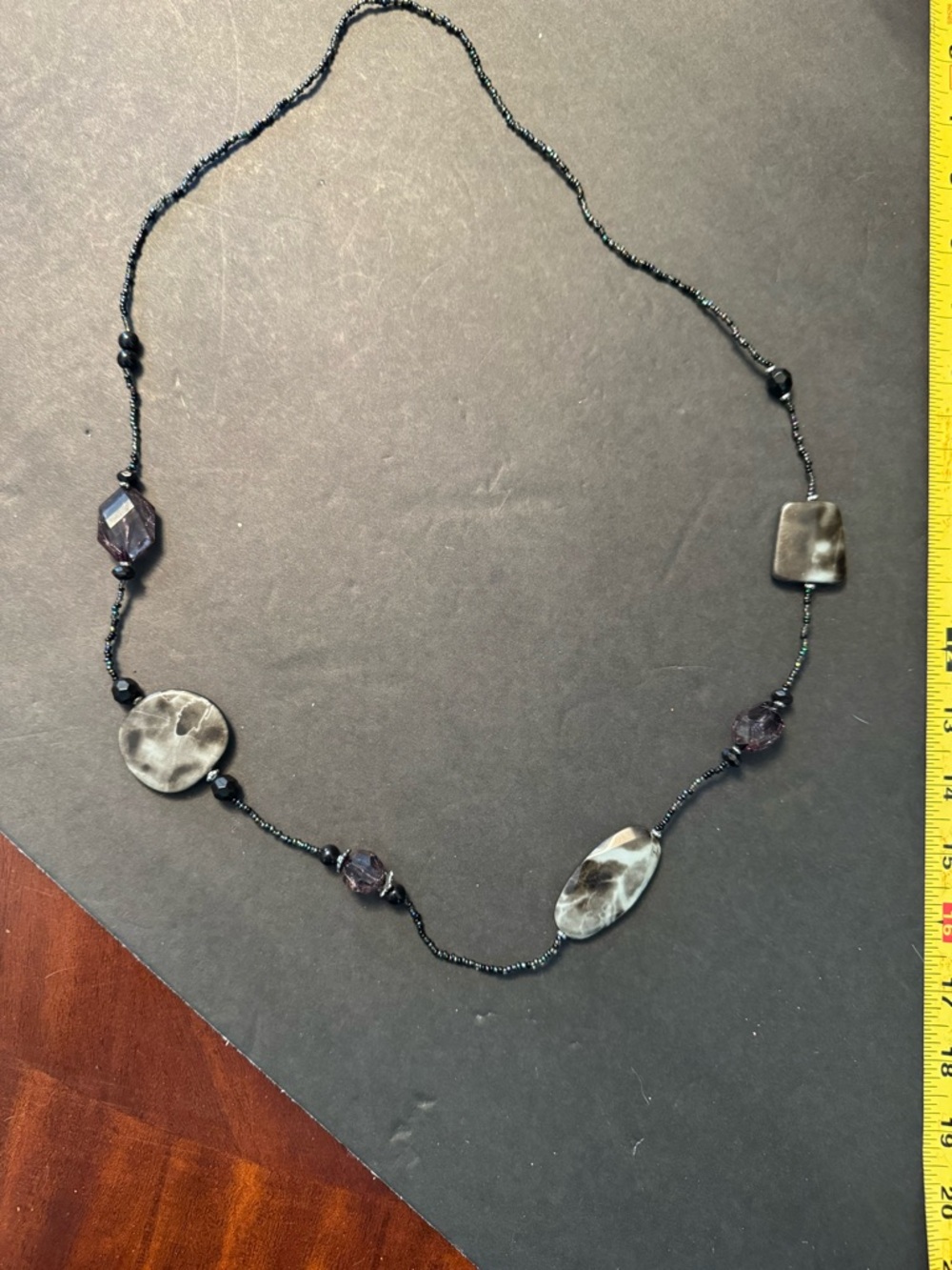 Vintage Black Beaded Multi-Shaped Pendant Necklace